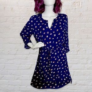 NWOT DR2 “Birds of Flight” navy red white elastic waist v neck dress SZ MEDIUM